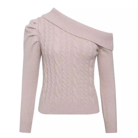SOLD OUT CLEARANCE Blush Cable Knit One Shoulder Sweater - Picture 6 of 6